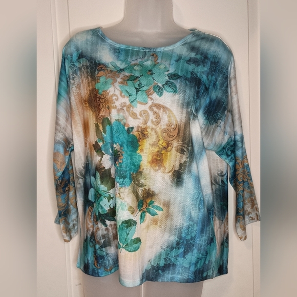 2 FOR $30COLDWATER CREEK Artistic Bloom:Abstract Floral 3/4 Sleeve Shirt(#1,009) - Picture 1 of 7